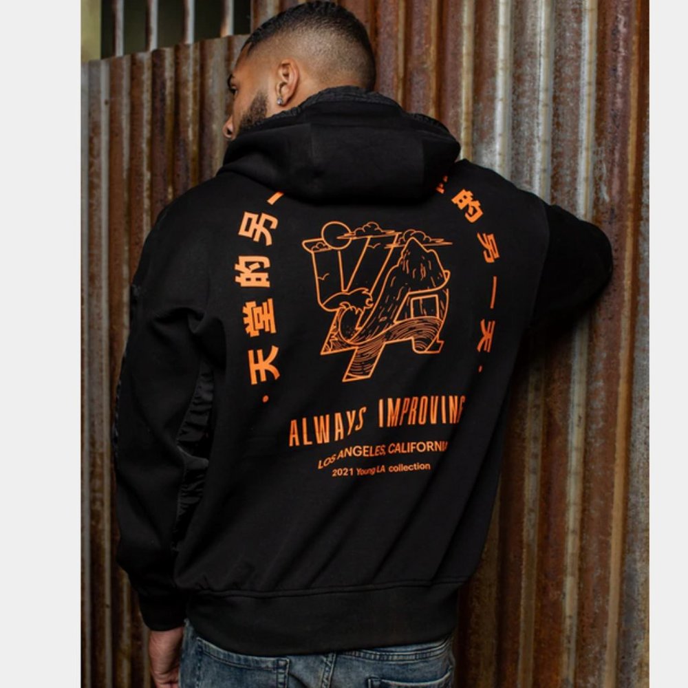 YoungLA Black and Orange Graphic Hoodie